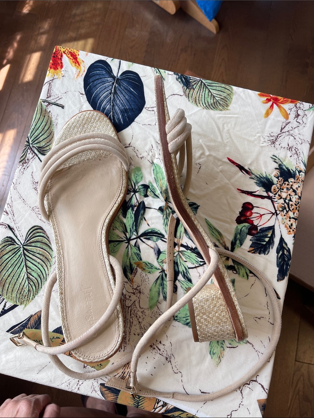 Beige Wrap-Strap Low Block Heel 2”,  Sandals, Sunniva
